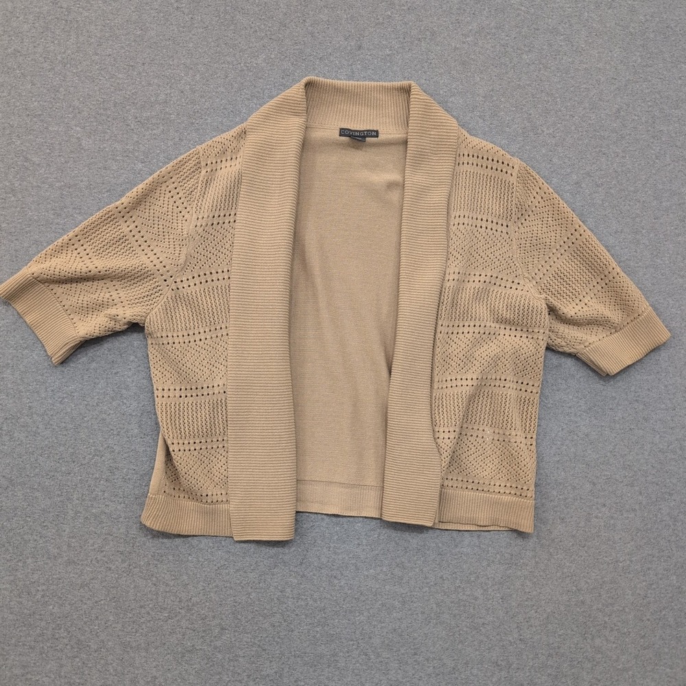 Covington Beige Open Front Short Sleeve‎ Knit Cardigan Sweater Top XL